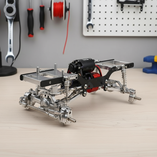 RC Car Frame in technical workshop setting
