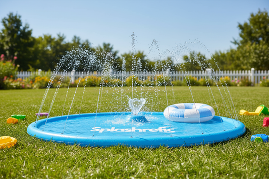 Splash Pad Sprinkler in refreshing summer setting
