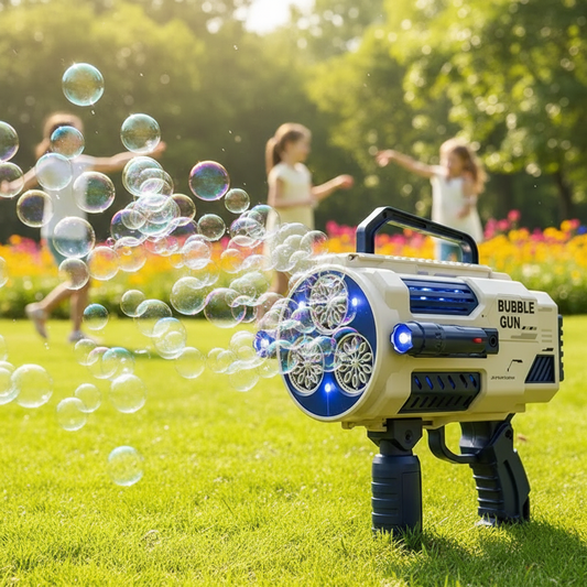 Super Bubble Machine creating magical bubbles